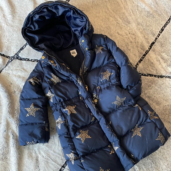 Gap Long Down Jacket for Kids- Blue with Gold Stars, Size 5 - Picture 4 of 8
